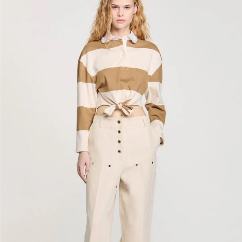 Sandro STRIPED POLO-NECK T-SHIRT